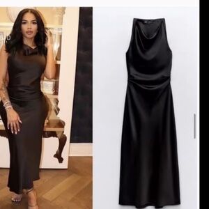 Zara Black Satin Midi Dress